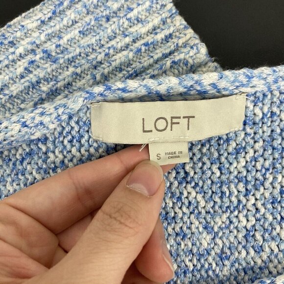 Loft Women's Knit Cross Back Sweater Size S Blue White Long Sleeve Round Neck - Picture 4 of 8